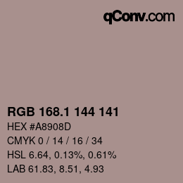 カラーコード: RGB 168.1 144 141 | qconv.com