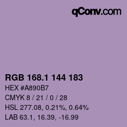 カラーコード: RGB 168.1 144 183 | qconv.com