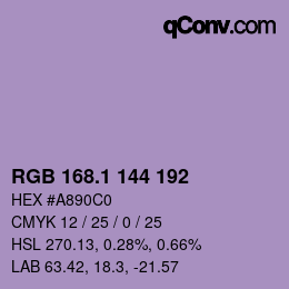カラーコード: RGB 168.1 144 192 | qconv.com