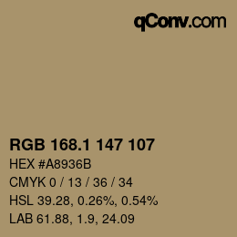 カラーコード: RGB 168.1 147 107 | qconv.com