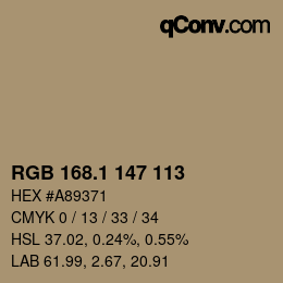 カラーコード: RGB 168.1 147 113 | qconv.com