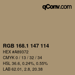 Color code: RGB 168.1 147 114 | qconv.com