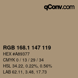 カラーコード: RGB 168.1 147 119 | qconv.com
