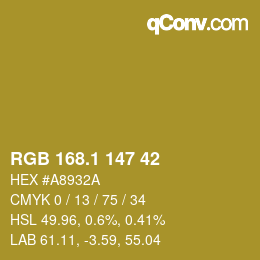 カラーコード: RGB 168.1 147 42 | qconv.com