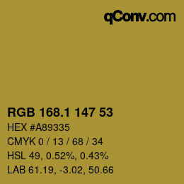 カラーコード: RGB 168.1 147 53 | qconv.com
