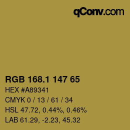 カラーコード: RGB 168.1 147 65 | qconv.com