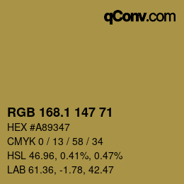 カラーコード: RGB 168.1 147 71 | qconv.com