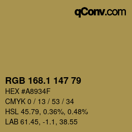 カラーコード: RGB 168.1 147 79 | qconv.com