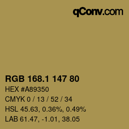 カラーコード: RGB 168.1 147 80 | qconv.com