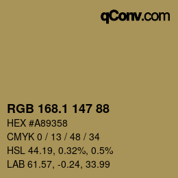 カラーコード: RGB 168.1 147 88 | qconv.com