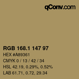 カラーコード: RGB 168.1 147 97 | qconv.com