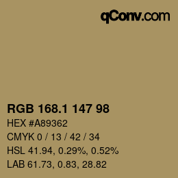 カラーコード: RGB 168.1 147 98 | qconv.com