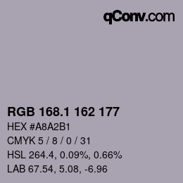カラーコード: RGB 168.1 162 177 | qconv.com