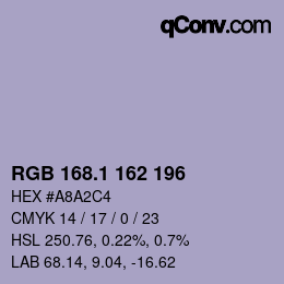 カラーコード: RGB 168.1 162 196 | qconv.com