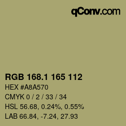 カラーコード: RGB 168.1 165 112 | qconv.com