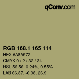 Color code: RGB 168.1 165 114 | qconv.com