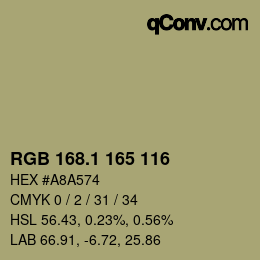 カラーコード: RGB 168.1 165 116 | qconv.com