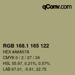 カラーコード: RGB 168.1 165 122 | qconv.com