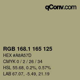 Color code: RGB 168.1 165 125 | qconv.com