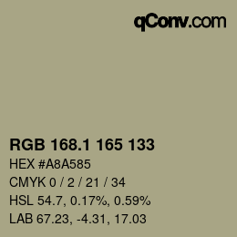 カラーコード: RGB 168.1 165 133 | qconv.com