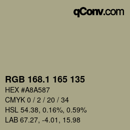 Color code: RGB 168.1 165 135 | qconv.com
