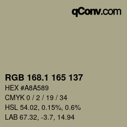 カラーコード: RGB 168.1 165 137 | qconv.com