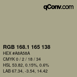 カラーコード: RGB 168.1 165 138 | qconv.com