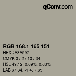 カラーコード: RGB 168.1 165 151 | qconv.com