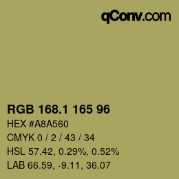 カラーコード: RGB 168.1 165 96 | qconv.com