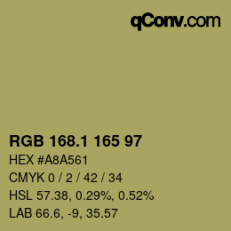カラーコード: RGB 168.1 165 97 | qconv.com
