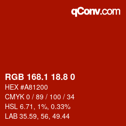 Farbcode: RGB 168.1 18.8 0 | qconv.com