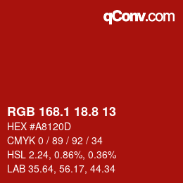 カラーコード: RGB 168.1 18.8 13 | qconv.com