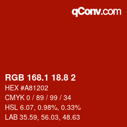 カラーコード: RGB 168.1 18.8 2 | qconv.com