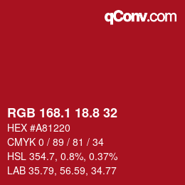 カラーコード: RGB 168.1 18.8 32 | qconv.com