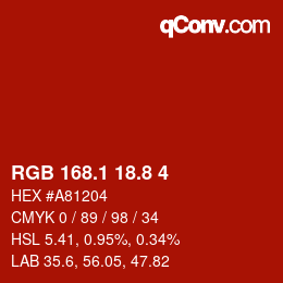 Color code: RGB 168.1 18.8 4 | qconv.com