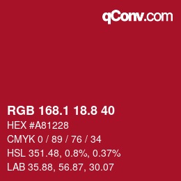 カラーコード: RGB 168.1 18.8 40 | qconv.com