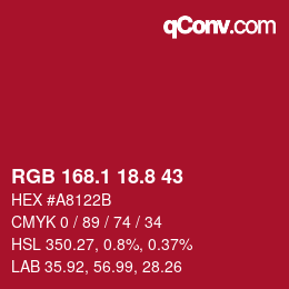 カラーコード: RGB 168.1 18.8 43 | qconv.com