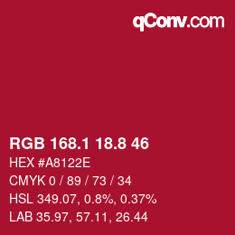 カラーコード: RGB 168.1 18.8 46 | qconv.com