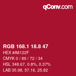 カラーコード: RGB 168.1 18.8 47 | qconv.com