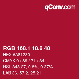 カラーコード: RGB 168.1 18.8 48 | qconv.com