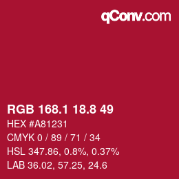 カラーコード: RGB 168.1 18.8 49 | qconv.com