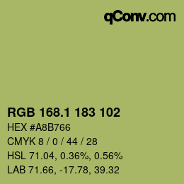 カラーコード: RGB 168.1 183 102 | qconv.com