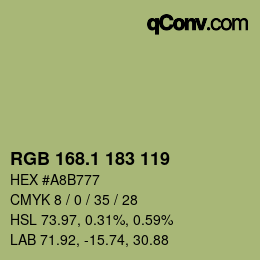 Color code: RGB 168.1 183 119 | qconv.com