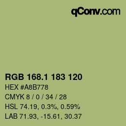 カラーコード: RGB 168.1 183 120 | qconv.com