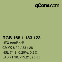 Color code: RGB 168.1 183 123 | qconv.com