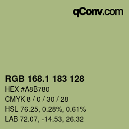 カラーコード: RGB 168.1 183 128 | qconv.com