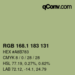 カラーコード: RGB 168.1 183 131 | qconv.com