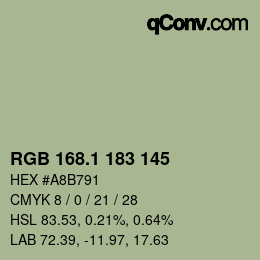 カラーコード: RGB 168.1 183 145 | qconv.com
