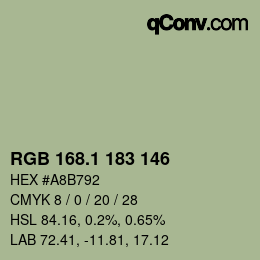 カラーコード: RGB 168.1 183 146 | qconv.com