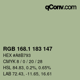 カラーコード: RGB 168.1 183 147 | qconv.com